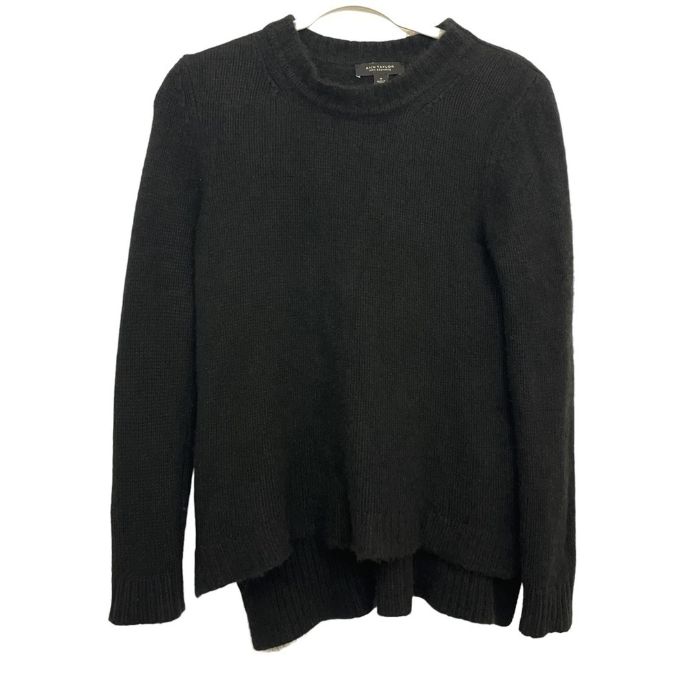 Ann Taylor Cashmere Sweater Medium Black Crew Neck Hi-Lo Hem